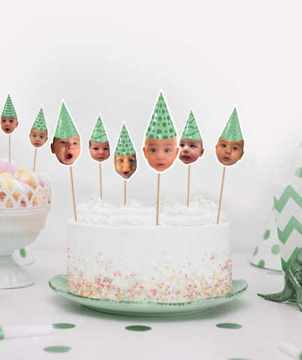 Fotoğraflı ve Yeşil Şapkalı Pasta Süsü Cupcake Topper