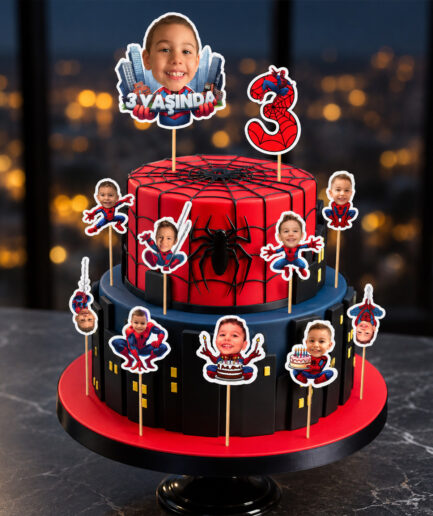 Spiderman Konsept Fotoğraflı Cupcake Topper